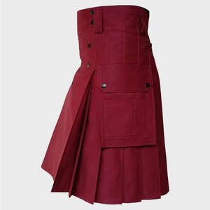 กางเกงคิลท์ผ้าฝ้ายสีแดงทำมือสำหรับผู้หญิง กระเป๋าคาร์โก้แบบยุทธวิธี สายรัดเอวปรับได้ แฟชั่นสไตล์สก็อต ปี 2026 - Product Image 2