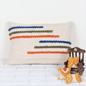Hand Tufted Texture Boho Ivory and Orange Fringe Cushion Cover Handmade Decorative <b>Pillow</b> <b>Case</b> for Sofa Bedroom Living Room Home - Product Image 1