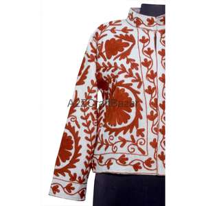 Chaqueta Bomber de Algodón Tejido Suzani con Cuello en V para Mujer, Bordada con Volantes, Estilo Vintage Floral, Ecológica, Transpirable, de Secado Rápido, para Invierno - Product Image 2