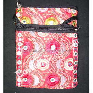 Elegant Mirror & Zari Embroidery Border Mobile & <b>Coin</b> Bag with Floral Design Fancy Handmade Ethnic Style Pouch for Women Girls - Product Image 2