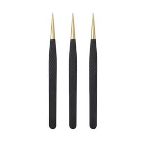 Precision Gold-Plated <b>Eyelash</b> Tweezers with Black Textured Handle Smooth Tip for Accurate <b>Application</b> - Product Image 4