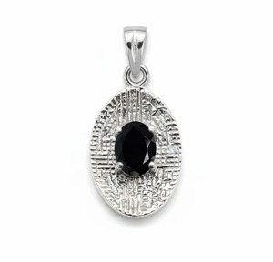 Pendentif ovale tendance en onyx noir en argent sterling 925, bijoux naturels plaqués rhodium, style minimaliste pour mariage, vente en gros - Product Image 1