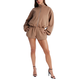Women's Hoodie Shorts Tracksuit Set <b>Brown</b> Color 100% Cotton Fleece Softshell Acid Wash Winter Streetwear Breathable Eco-Friendly - Product Image 1
