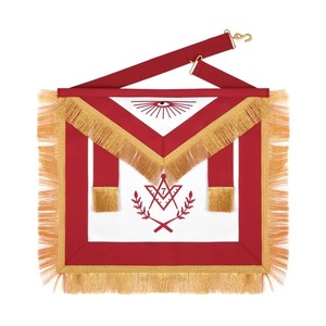 Delantal de Maestro Masón de la Logia Azul con Cinta Roja, Hilo Dorado, Corona y Flecos de Encaje Étnico de Terciopelo MAP-0116 - Product Image 1