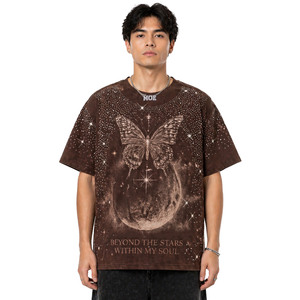 เสื้อยืดคอตตอน 100% ปักลายเพชรแบบ DTG ทั้งตัว สั่งทำขายส่ง เสื้อยืดกราฟิกผู้ชายทรงโอเวอร์ไซส์ หลวม สบาย เสื้อผู้ชายแบบฟอกสี - Product Image 1