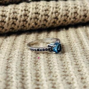 Blue Topaz <b>Solitaire</b> Brass <b>Ring</b> Oxidized <b>Silver</b> Plated Boho Halo Gemstone Womens Wholesale <b>Ring</b> - Product Image 3