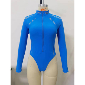 Traje de baño de una pieza de manga larga personalizado para mujer con cremallera frontal, corte láser, protección UPF 50+, para surf, 2026 - Product Image 4