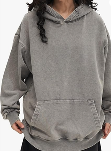 Sweat-shirt à capuche gris unisexe, manches longues, couleur unie, coupe ample décontractée, pull en coton avec poches latérales, vêtements d'automne - Product Image 6