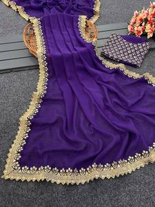 Indian Ethnic Partywear Saree in Faux Georgette with Embroidery Work for Wedding Occasion and <b>Festive</b> Function For Women Wear - Product Image 6