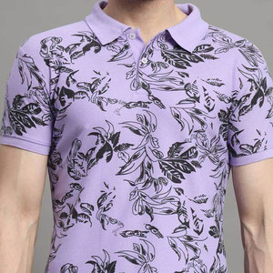เสื้อโปโลแขนสั้นผู้ชายลายดอกไม้สีม่วง ผ้าถัก สไตล์ลำลอง ระบายอากาศได้ดี MOQ ต่ำ - Product Image 5