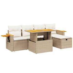 Conjunto de Sofá de Jardín de Ratán Beige con Mesa, Muebles de Exterior para 4 Personas, Diseño Contemporáneo - Product Image 4