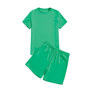 Men's Green Casual Summer T-Shirt Shorts <b>Set</b> Quick Dry Breathable <b>Knitted</b> Polyester Spandex Workout Gym Wear Crew Neck Solid - Product Image 1