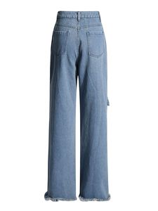 Jean en denim taille haute à jambe large pour femme, asymétrique, drapé, en coton délavé, longueur intégrale, décontracté, pour le printemps - Product Image 4