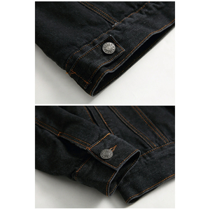 <b>Men's</b> Black <b>Denim</b> <b>Jacket</b> With Sherpa Lining Stand Collar Windproof Winter Casual Coat Regular Fit Button Closure - Product Image 4