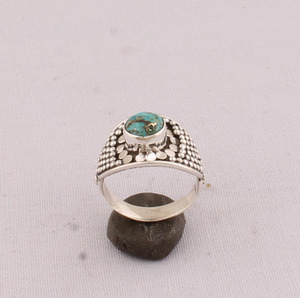 Vintage Blue Copper <b>Turquoise</b> <b>Ring</b> 925 Sterling Silver Antique Style Victorian Design Blue Gemstone <b>Ring</b> for Women Artisan - Product Image 1