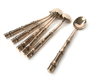 Ensemble de couverts en métal au design classique en bambou, finition miroir haute brillance, résistant à la rouille, pour mariage, maison et restaurants - Product Image 1