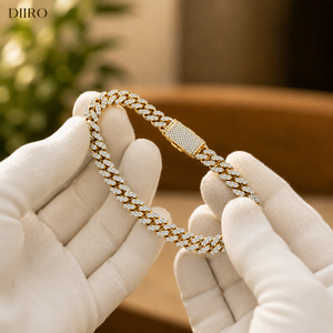 10K Vermeil Yellow <b>Gold</b> Cuban Chain Round Diamond Bracelets Moissanite Micro Insert Luxury Every Day Wear - Product Image 1