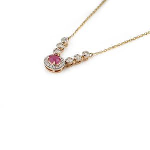 Hot Sale New Arrivals July Birthstone <b>Ruby</b> & Diamond Halo Pendant <b>Necklace</b> Fine Women's 14K Real Yellow Gold Jewelry Supplier - Product Image 5