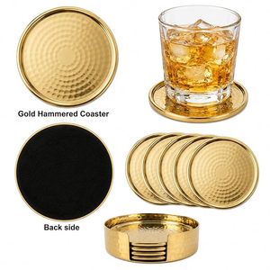 Hammered Brass Coasters <b>Set</b> of <b>4</b> Handmade Drink Coasters <b>for</b> Coffee <b>Table</b> <b>Dining</b> <b>Table</b> Bar Home Decor - Product Image 3