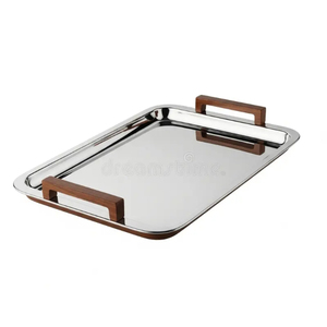 Bandeja Rectangular de Diseño Industrial con Patrón de Metal y Madera para Servir Comida en Mesa de Comedor, Bandejas para Servir en Hogares y Hoteles - Product Image 1