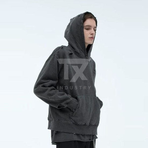 OEM Service <b>Thick</b> Custom Logo Vintage Distressed Acid Washed Loose <b>Hoodie</b> <b>Men</b> Streetwear Blank Sweatshirts Hoodies For <b>Men</b> - Product Image 3