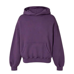 Sudadera con Capucha de Forro Polar para Mujer, Color Morado, Manga Larga, Color Sólido, Estilo Holgado, Informal, para Otoño, con Bolsillos, Transpirable - Product Image 1