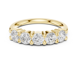 Anillo de compromiso y boda de cinco piedras con diamante cultivado en laboratorio, corte brillante redondo, VVS VS DEF, oro macizo de 14K, HPHT CVD - Product Image 1