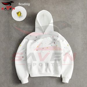 Wholesale <b>Mens</b> Off <b>White</b> Rhinestone Diamond Gem Hoodie Custom Multi Color Crystal Graphic Loose Fit <b>Fleece</b> Hooded Pullover - Product Image 2