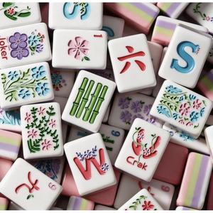 Juego de Mahjong Americano Grande de 4 Capas con Grabado de Perlas Rosas y Azules para Viaje - Product Image 2