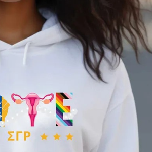 Sudadera con capucha blanca nueva para mujer, con estampado gráfico de hermandad griega, estilo pullover, con mensaje electoral, personalizada para el campus - Product Image 2