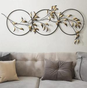 Modern Iron Foliage Wall Art Circular Design <b>Black</b> <b>Frame</b> Handmade Metal Decor for Home Decoration <b>Large</b> 33-40 Inch - Product Image 1