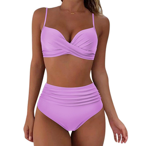 Women's Floral Print <b>Bikini</b> <b>Set</b> Crossed Halter High Waist <b>Push</b> <b>Up</b> Swimwear Two Piece Spandex Polyester Stretch - Product Image 2