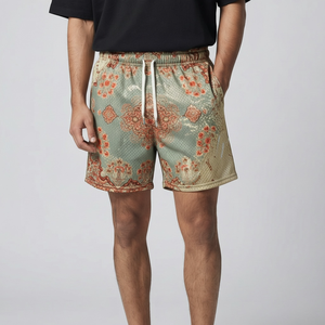 High Quality Silk Screen Printed Solid High Street Double-<b>Layer</b> Polyester/Cotton Breathable Summer 7-Inch Inner Mesh Men Shorts - Product Image 2