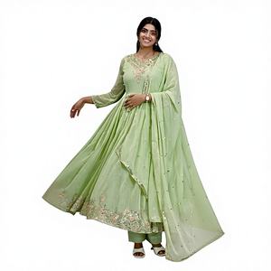 Elegante conjunto de salwar kameez de 3 piezas con hermosa dupatta y pantalón reversible para fiestas. - Product Image 1