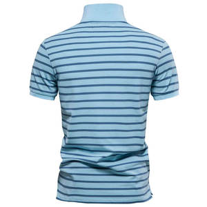 เสื้อโปโลชายลายทาง แขนสั้น สไตล์ลำลอง สีฟ้าอ่อนกรมท่า ลายทาง เสื้อกอล์ฟ ขายส่ง ผู้ผลิต รับผลิตแบรนด์ส่วนตัว - Product Image 3