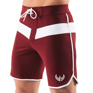 Shorts de bain pour hommes bordeaux et blancs à séchage rapide avec cordon de serrage – Vêtements de performance pour sports nautiques - Product Image 3