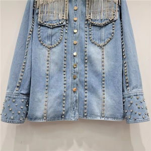 High Quality Winter Oversized Denim <b>Jacket</b> for Men Customized Embroidered <b>Rhinestones</b> Casual 100% Cotton - Product Image 3