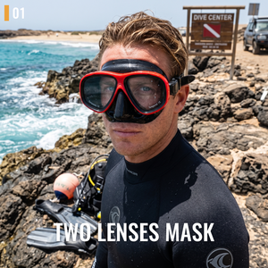 Máscara de buceo de dos lentes con correa de Lentes de vidrio de bajo volumen de ajuste rápido y hebillas Diseño impermeable - Product Image 2