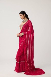 NUEVO SAREE DE BODA DE SECADO RÁPIDO CON LENTEJUELAS Y PLISADO, DISEÑO MODERNO DE BOLLYWOOD SUPERHIT - Product Image 5