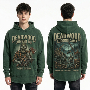 Sweat à capuche personnalisé pour homme, style vintage, motif conducteur de train squelette, streetwear rétro, épais, délavé à l'acide, avec graphique machine à vapeur - Product Image 3