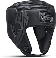 Casque de boxe FARABI en cuir PU noir avec design tatoué en EVA, protection confortable, fermeture auto-agrippante, pour entraînement et sparring