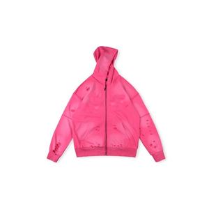 Sudaderas con Capucha Deportivas Casuales para Hombre y Mujer, Diseño Desgastado con Cremallera Rosa, Alta Calidad, Venta al Por Mayor - Product Image 1
