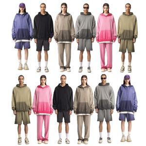 High Quality 420gsm 100% Cotton Dip-Dyed Ombre Gradient Loungewear Comfy Casual Oversized <b>Couple</b> <b>Matching</b> Pullover <b>Hoodie</b> Set - Product Image 1
