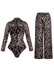 Maillot de bain une pièce pour femmes, avec pantalon de plage, protection UV, manches longues, vêtements de plage pour femmes, vêtements de surf - Product Image 1