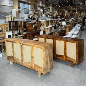 Buffet de rangement en bois massif avec finition rotin, style moderne - Product Image 5