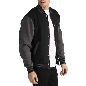 Chaqueta Universitaria Personalizada con Logotipo, Mangas de Cuero, Bordado Negro, Chaqueta de Béisbol para Parejas, Chaqueta Universitaria para Hombre - Product Image 2