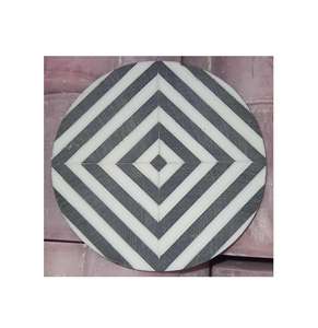 Sous-verre en marbre géométrique noir et blanc, fait main, rond, décoratif, accent en pierre - Product Image 6