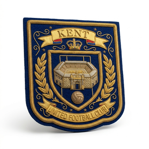 Private Label Hand Embroidered Bullion Badge Custom Soccer Club Crest Gold Wire Football Blazer Patch Academy Emblem Bulk - Product Image 2