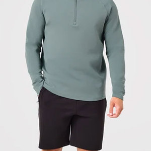 Sweat à capuche slim fit pour homme, fermeture éclair 1/2 devant, 100% polyester, ourlet incurvé long, manches raglan, 220 g/m², coupe-vent, chaud - Product Image 5