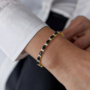 Pear Cut Moissanite and Black Onyx Stone <b>Charm</b> <b>Bracelet</b> in Sterling <b>Silver</b> Gold Plated Luxury Jewelry for Women Party Occasion - Product Image 4